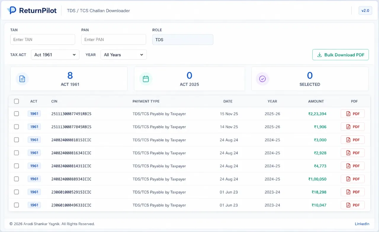 ReturnPilot-TDS Challan Downloader preview